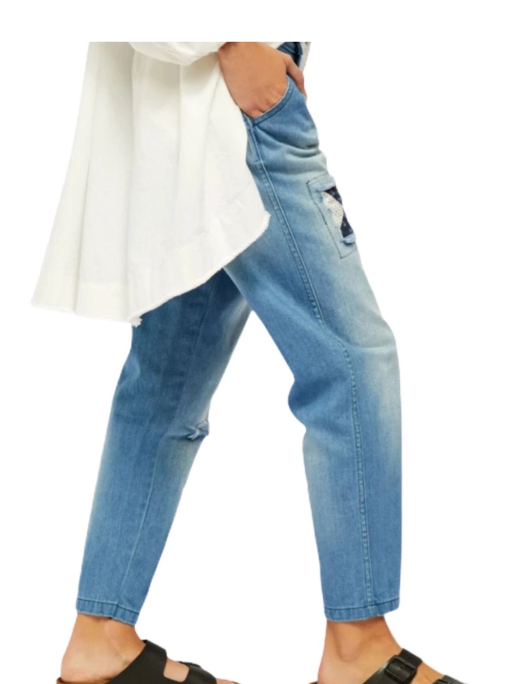 Free People Down To Earth Jeans Embroidered Patchwork Denim Boho Women’s Size 27 - Picture 3 of 14